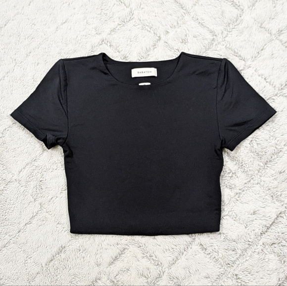 Babaton Shirt Women's XS Black Contour Baby Tee Cropped Top Crew Smooth Tight - Picture 1 of 7